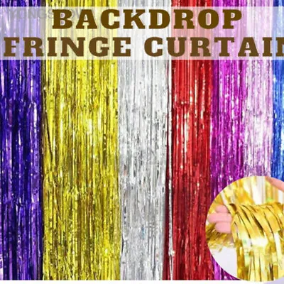 £1.99 • Buy 2M-3M Foil Fringe Tinsel Shimmer Curtain Door Wedding Birthday Party DECORATIONS