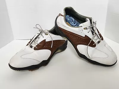 Footjoy Golf Shoes Men Sz 10 M White Brown Leather 53753 Optiflex DryJoy Classic • $22.85