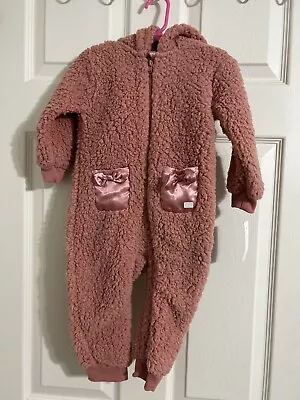 7 For All Mankind Toddler 1 Piece Sherpa Fleece Winter Snowsuit 18M Barbie Pink • $17