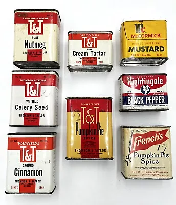 Vintage Spice Tin Metal Seasoning McCormick Thomas & Taylor Nightingale Lot Of 8 • $37.99