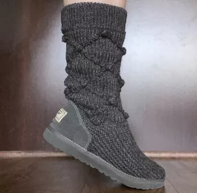 UGG Australia Classic Argyle Knit Boots Women's 7 Dark Gray 5879 • $25.99