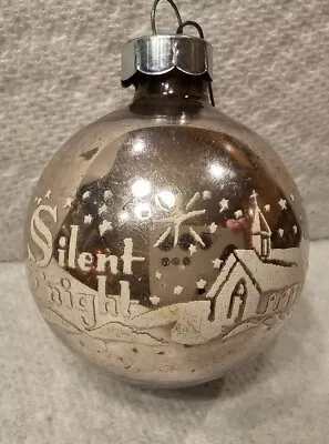 Vintage Silver Glass 2  Christmas Ornament Stenciled Silent Night Snowy Church • $14.99