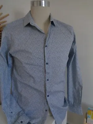 Primark  Blue Paisley Cotton Long Sleeve Slim Fit Shirt Size M • £5.99