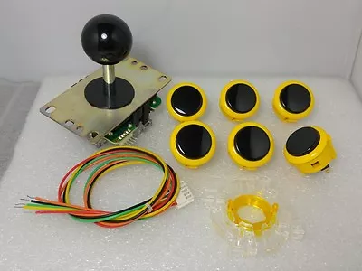 $38.60 • Buy Japan Sanwa Mix Buttons Yellow Black X 6 W/ Black Joystick GTY Wire Arcade Parts