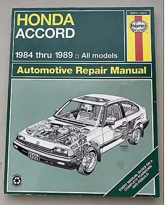 Haynes Honda Accord Repair Manual How To  1984 1985 1986 1987 1988 1989 VG • $4.50