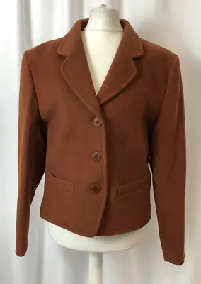 Vintage Viyella Rust Brown 80% Wool Jacket Shoulder Pads Short 1980s UK10 C1645 • £20.70