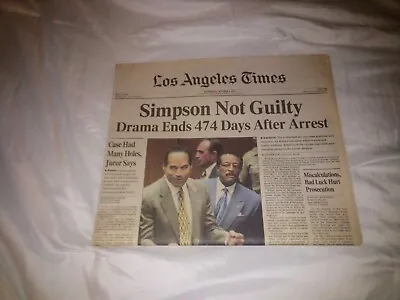 O.J. Simpson Not Guilty Los Angeles Times Newspaper Oct. 4 1995 Full Section • $75