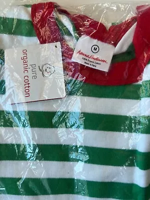 Hanna Andersson Green Stripe Red Trim M Long John Pajama Top Unisex Adult NWT! • $34.97
