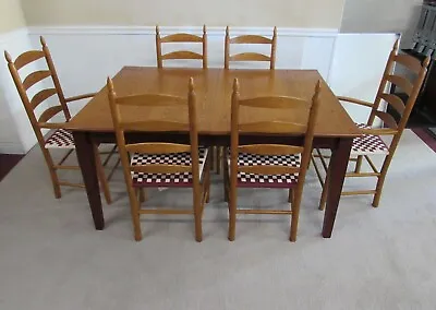 MISSION OAK DINING SET TABLE AND SIX LADDERBACK CHAIRS By ATHOL • $999