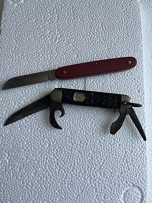 Vtg 4 Blade IMPERIAL Boy Scout  Be Prepared  Pocket Knife Black & Victorinox Ros • $19.54