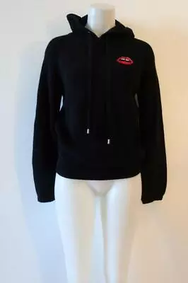 NWT Womens Markus Lupfer Black Red Lips Hooded Tick Knit Sweater XS * • $74.99