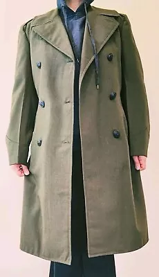 Vintage Trench Overcoat 38S 100% Wool Serge Green - Excellent Condition  • $95
