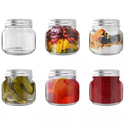 HEFTMAN Glass Mason Jars With Lids Set Of 6 250ml Air Tight Overnight Oats Jam • £11.99