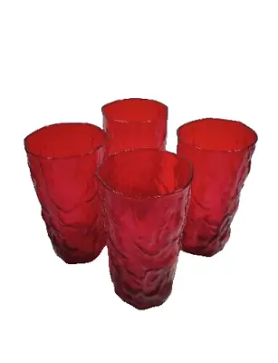 Vintage Ruby Red Morgantown Seneca Crinkle Driftwood Tumblers Mid Century 5.25 • $19.99