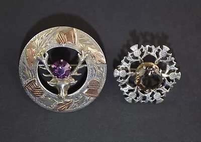 Two Vintage Scottish Sterling Silver Pins/brooches~kilt~stag & Thistles~jeweled • $95