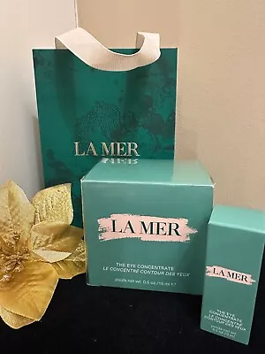 LA MER The Eye Concentrate NEW SEALED .5oz /15ml + .1oz/3ml Sample Of Same& Bag! • $109.99