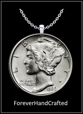 ForeverHandCrafted MERCURY DIME Necklace - Vintage Silver Us Ten Cent Coin • $12.99