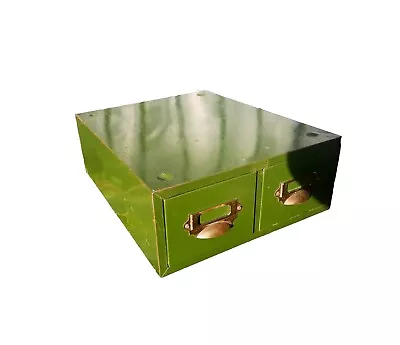 2 Drawer Industrial Metal File Cabinet Storage Vintage Green Desktop Enamelled • £49.95