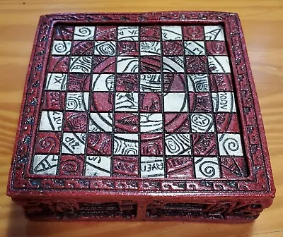 Handmade Mayan Aztec Zodiac Mini Chess Board/Box Mexican Art 7 Chess Pieces  • $27.99