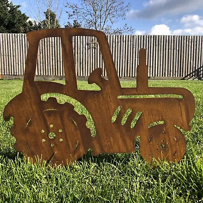 Garden Tractor Rusty Metal Lawn Decor Ornament Feature Decoration Rustic Statue • £44.99