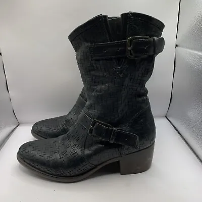 UGG Collection Made In Italy Black Crosscut Leather Cowboy Biker 2  Ankle Boot 7 • $250