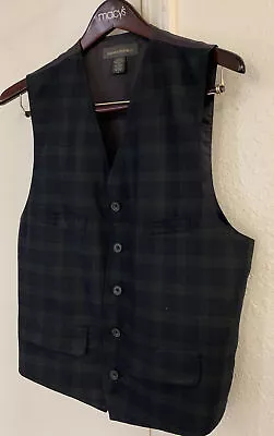 New Banana Republic Dark Green Plaid Soft Wool Casual Vest S/M Medium • $19