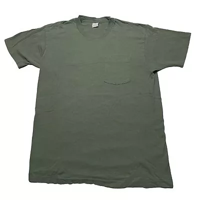 Vintage 90s Single Stitch T-Shirt Men’s Large Green Blank Pocket Tee USA Made • $19.99