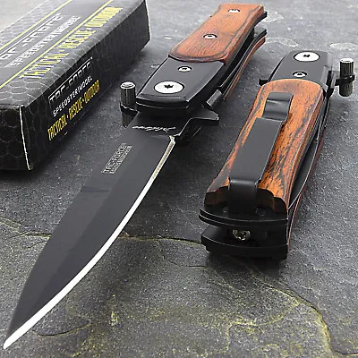 7  TAC FORCE WOOD HANDLE SPRING ASSISTED TACTICAL FOLDING KNIFE Pocket Open • $9.95