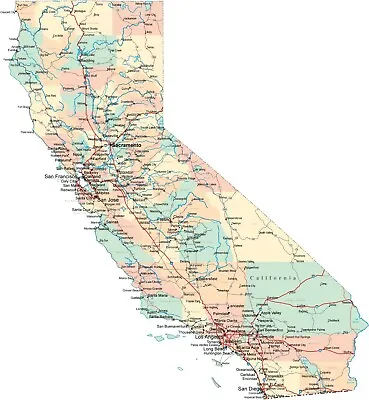 CALIFORNIA STATE ROAD CITY MAP GLOSSY POSTER PICTURE BANNER Los Angeles La 2293 • $44.99