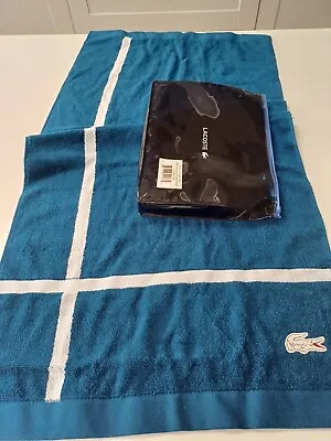 Lacoste Navy And White Towel Size 38 Inch X 19 Inch Ft New In Zip Plastic Bag • £29.99