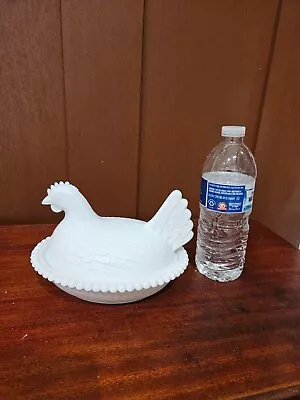 Vintage Indiana Glass Milk Glass Hen On Nest Covered Chicken Candy Dish 7” Long • $30