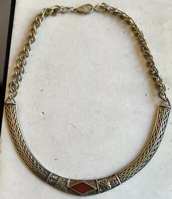 Vintage Mma Metropolitan Museum Art Red Etruscan Panther Gold Tone Necklace 14” • $44.99