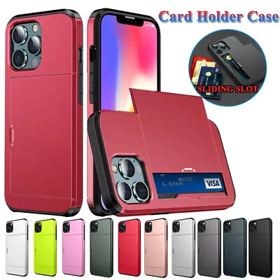 Hard Armor Case Cover Slide Card Slot Holder For IPhone 14 13 12 11 Pro Max 8 XS • $9.98