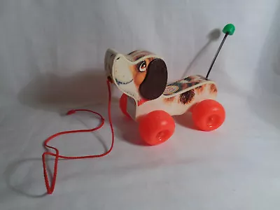 Vintage 1968 Fisher Price Little Snoopy Dog Pull Toy Wooden Dog - As Is • $8.45