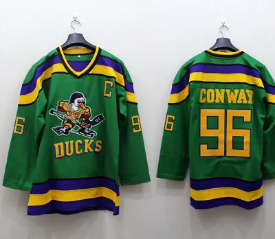 Custom Mighty Ducks Charlie Conway 96 Hockey Jersey Stitched Green Banks Bombay  • $45