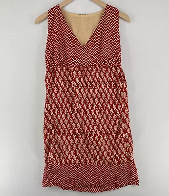 MATTA Dress XS Surplice Shift Tank  Chevron Floral Shirred Sleeveless Cotton Red • $64.99