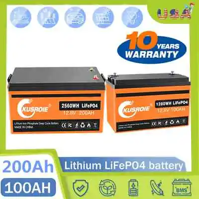 12V 100Ah/200Ah/300Ah LiFePO4 Lithium Battery Built-in BMS For RV Boat Solar Lot • $22.98