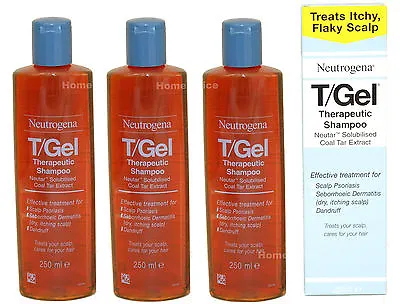 3 X 250ml TGEL T/GEL THERAPUTIC SHAMPOO  NEUTROGENA T GEL Itchy Scalp Treatment • £29.95