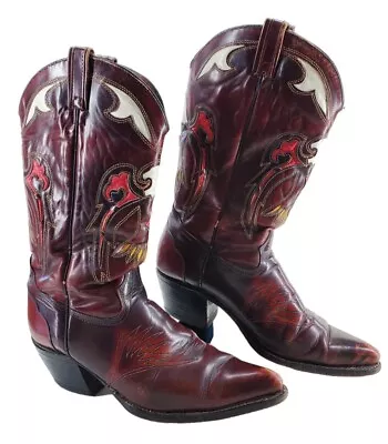 Vtg Texas Boot Co King Eagle Inlay Men Sz 12 D Brown Leather USA Made 1970s READ • $200