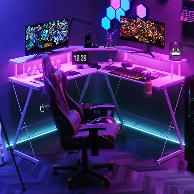 Gaming Desk L Shaped DeskOffice Desk Metal Frame Desk With LED Lights & Outlets • $149.90