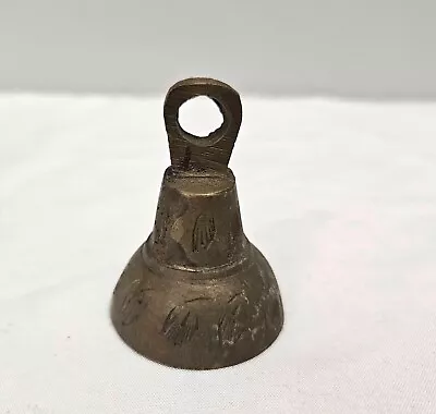 Functional Engraved Miniature Brass Hand Bell Brass Etched Metal Bell • $10