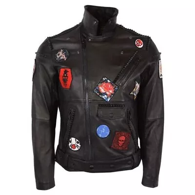 Robert Graham Leather Studded PUNK ROCK Patchwork Skull Jacket Size 2XL • $1090.47