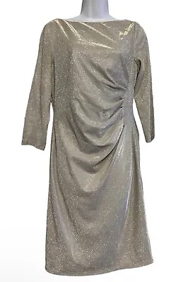 MARINA Gold Silver Glitter Shimmer Rushed Waist Knee High Dress Sz 12 NWOT  • $22.45