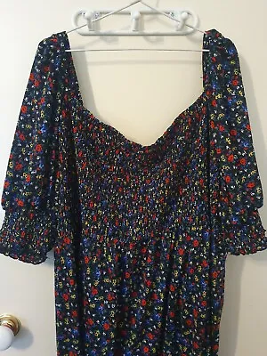 $40 • Buy Asos Curve Shirred Maxi Dress Floral Plus Size 24 26 Long Peasant