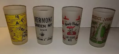 Vintage HAZEL ATLAS Frosted State Map Souvenir Glasses - Set Of 4 - Las Vegas • $39.99