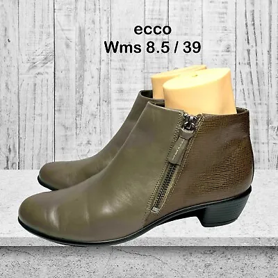 ECCO Womens Shape M Gray Leather Double Zip Block Heel Ankle Bootie Size 8.5/39M • $27.99