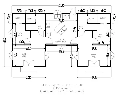 Custom Modern Semi Detached House Plan 2 Bedroom & 2 Bathroom With Free CAD File • £28.94