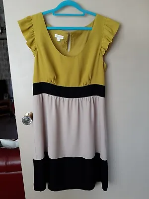 £5.25 • Buy MONSOON Dress Beige, Black & Lime Lined Knee Length Size 16 CG M21