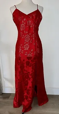 Gold Label Victoria’s Secret Long Red Night Gown Negligee Sheer Floral Womens M • £31.14