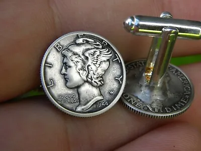 $94.80 • Buy  Cuff Links Set Authentic 1944 S Silver AU Mercury Dime Coins Nice Gift For Him